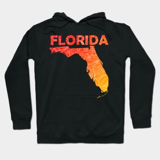 Colorful mandala art map of Florida with text in red and orange Hoodie